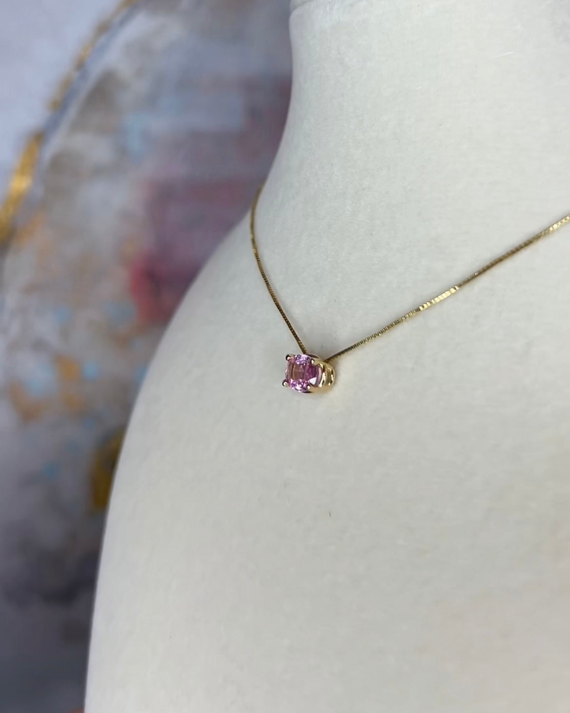 Natural Pink Sapphire Solitaire Necklace | set in 14k Yellow Gold 18” chain