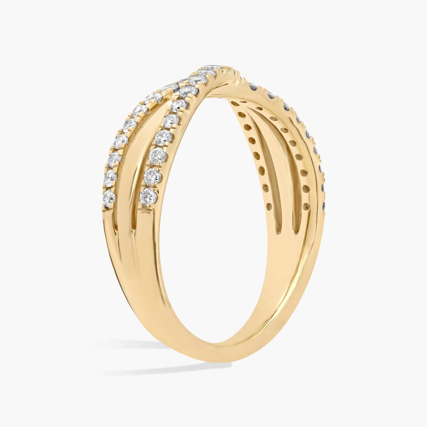 Natural Diamond Crossover ring | set in 14k Yellow Gold