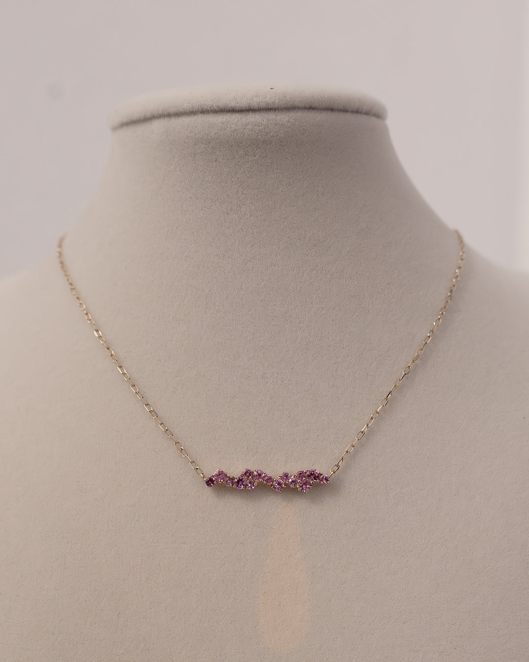 Pink Sapphire Necklace set in 14k Yellow Gold