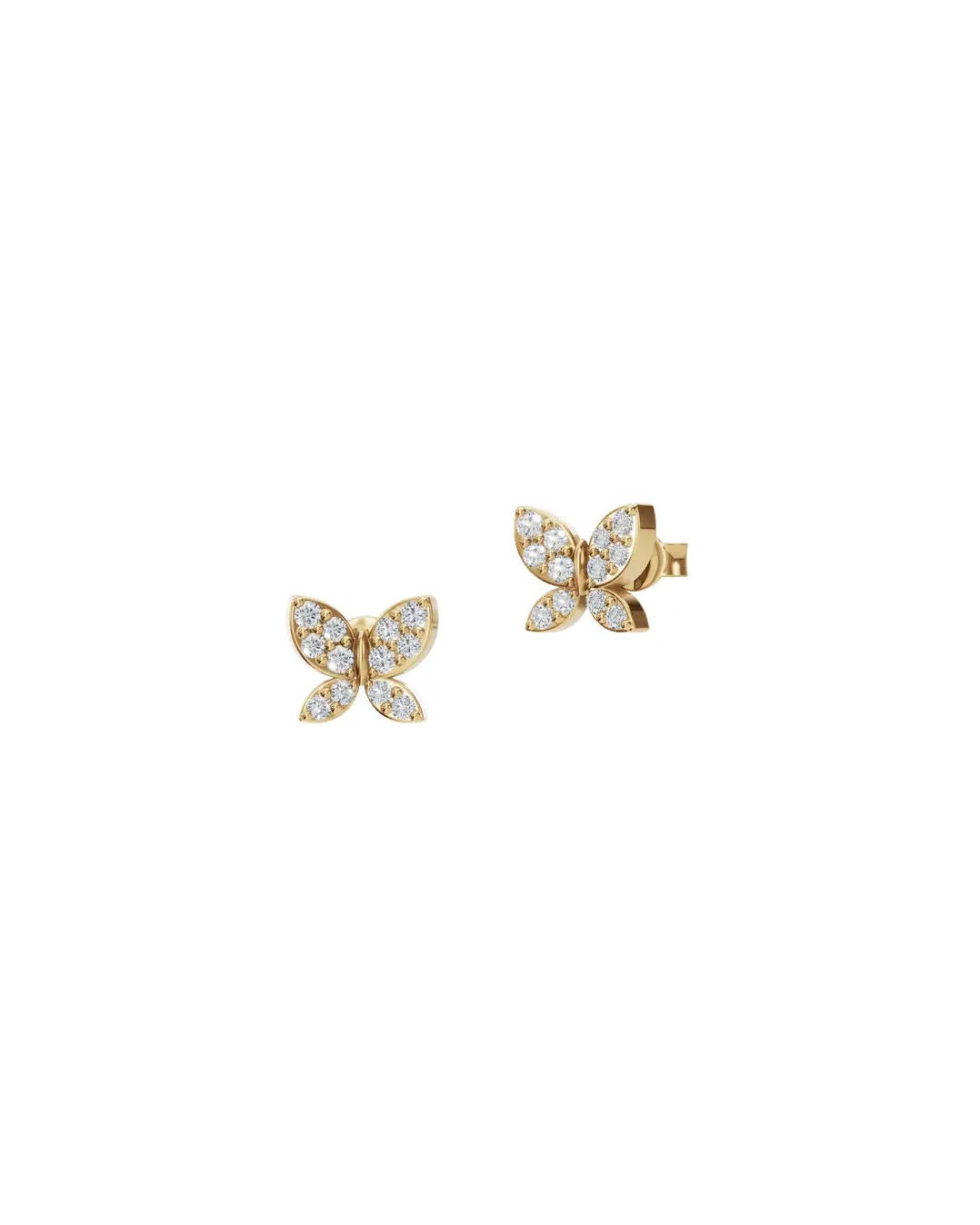 Dainty Butterfly Natural Diamond stud Earrings set in 14k yellow gold