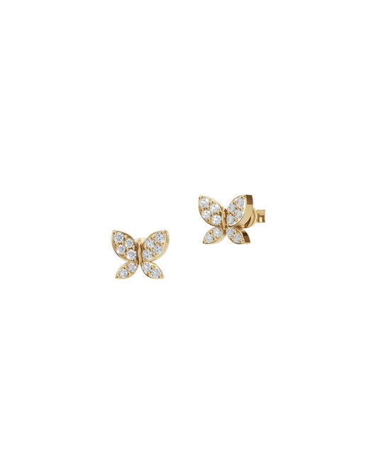 Dainty Butterfly Natural Diamond stud Earrings set in 14k yellow gold