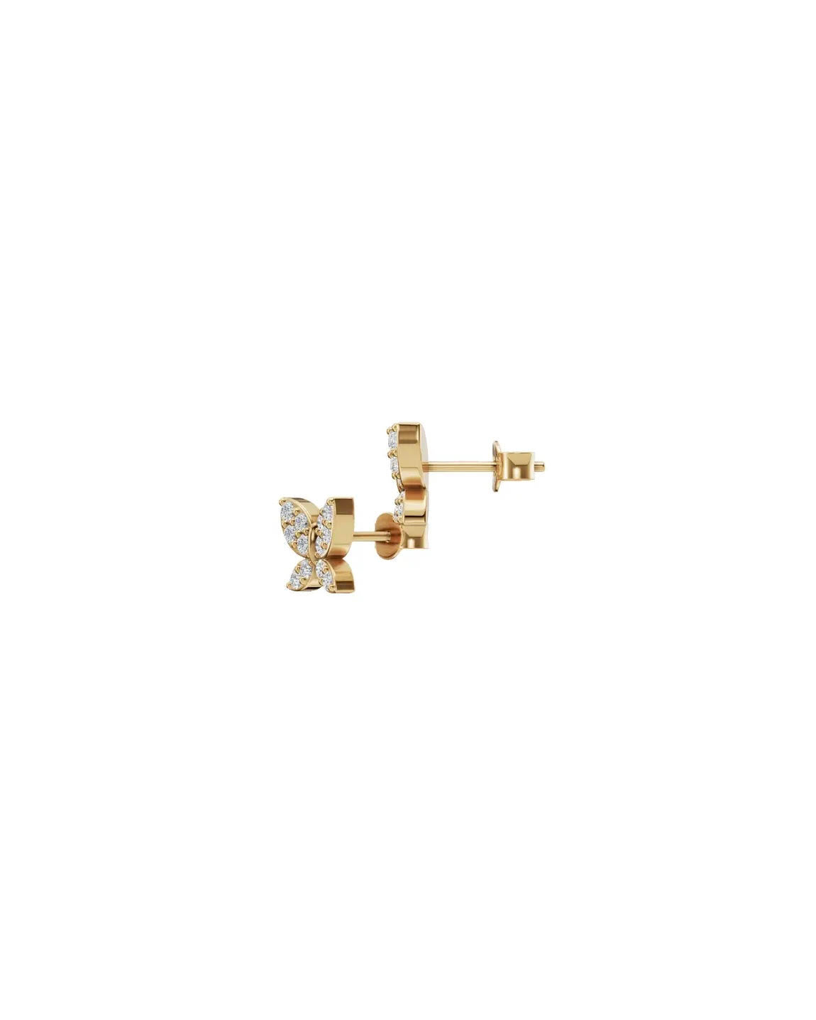 Dainty Butterfly Natural Diamond stud Earrings set in 14k yellow gold