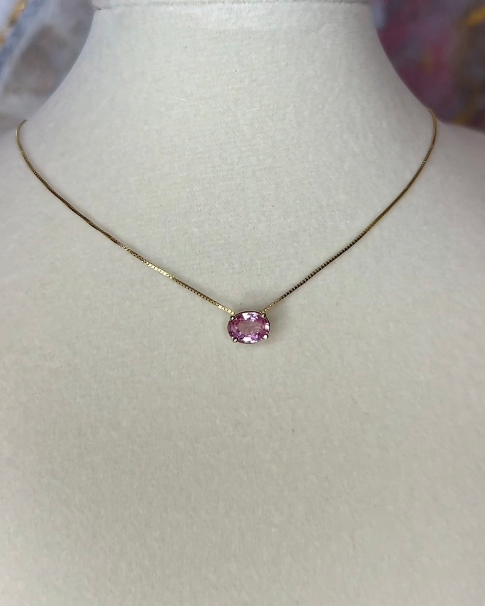 Natural Pink Sapphire Solitaire Necklace | set in 14k Yellow Gold 18” chain