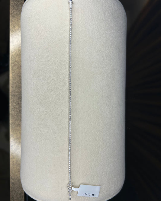 1.0ct Natural Diamond Tennis Bracelet | 14k White Gold