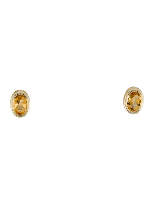 Oval Citrine Bezel set Stud Earrings | set in 14k yellow gold