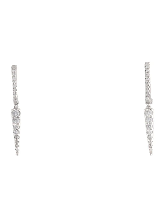 Natural Diamond Dagger Drop Earrings| 14k White Gold