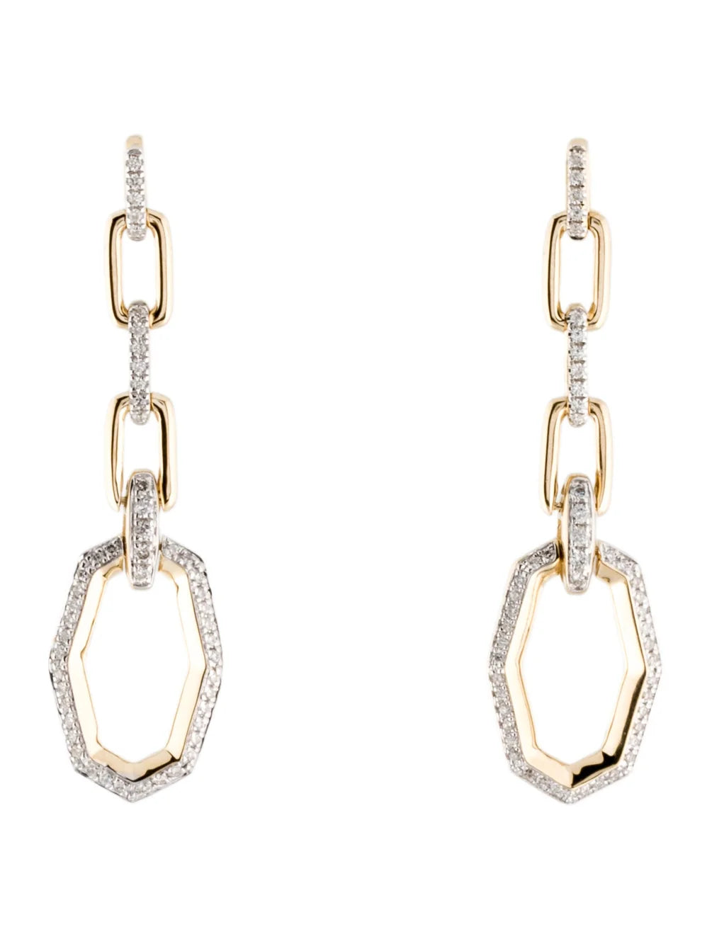 Natural Diamond link Drop Earrings | set in 14k Yellow Gold