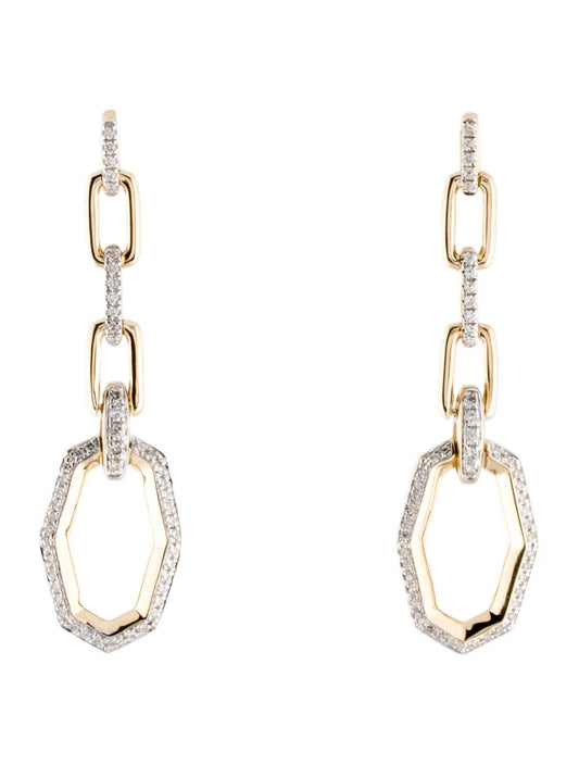 Natural Diamond link Drop Earrings | set in 14k Yellow Gold