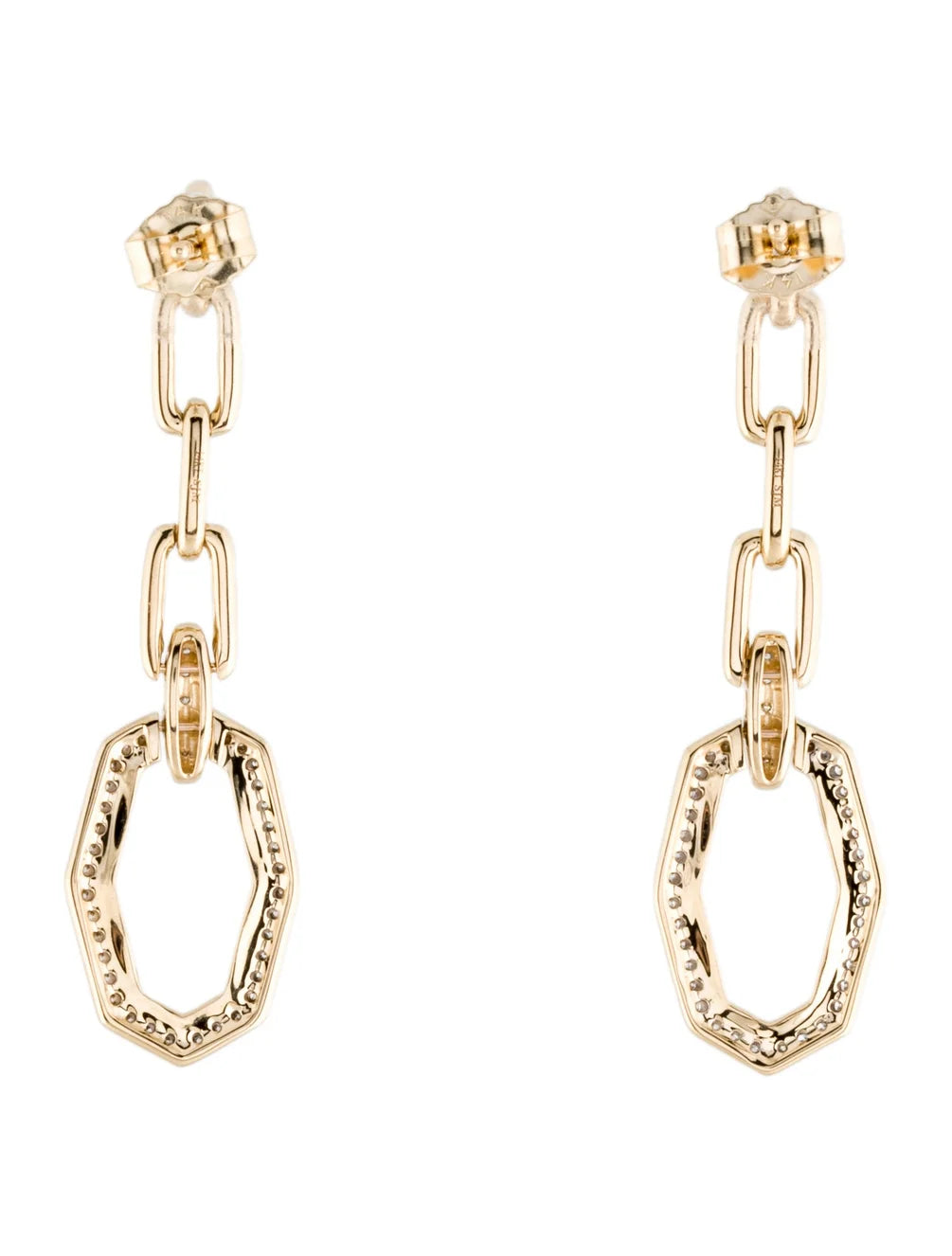 Natural Diamond link Drop Earrings | set in 14k Yellow Gold