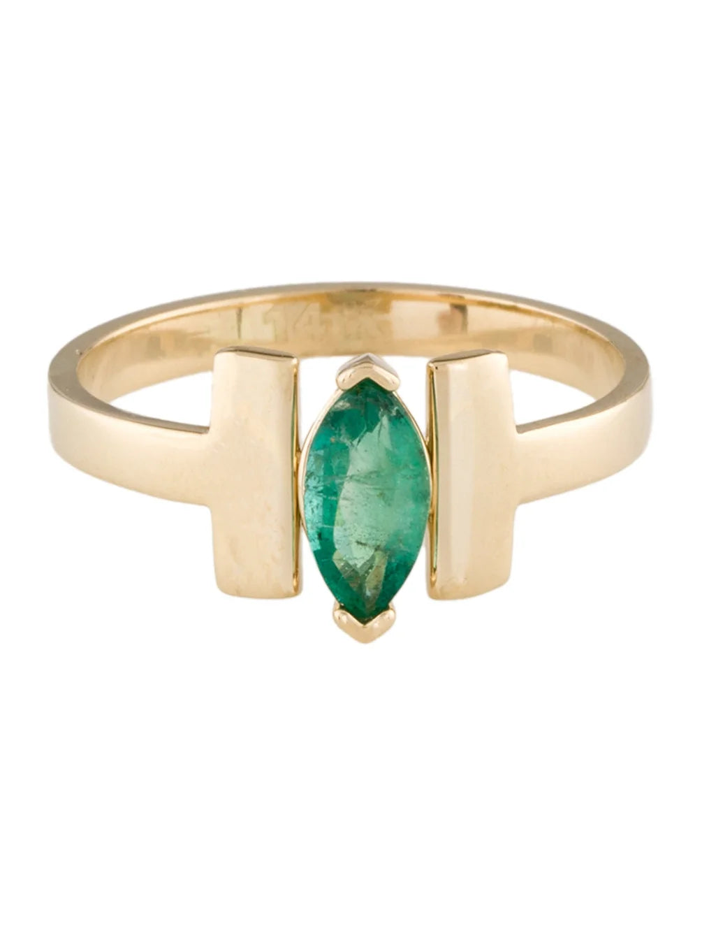 Natural Marquis Emerald Ring | Set in 14k Yellow Gold