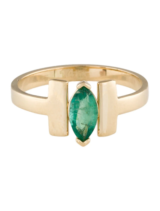 Natural Marquis Emerald Ring | Set in 14k Yellow Gold