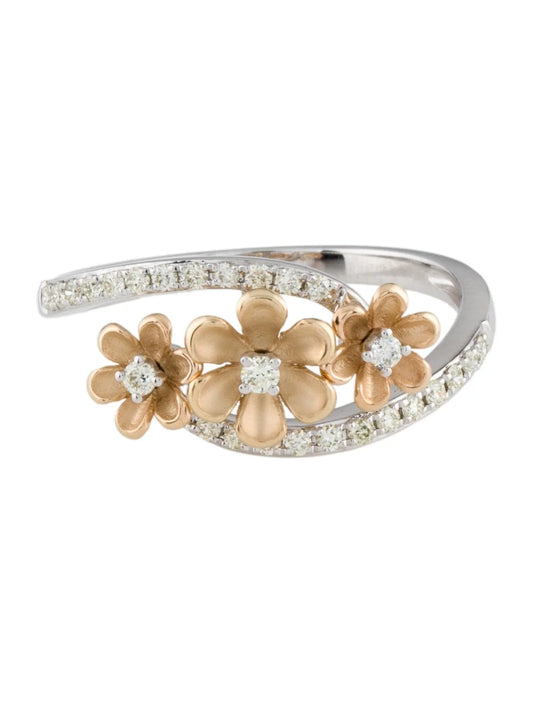 Two Tone Natural Diamond Flower Ring