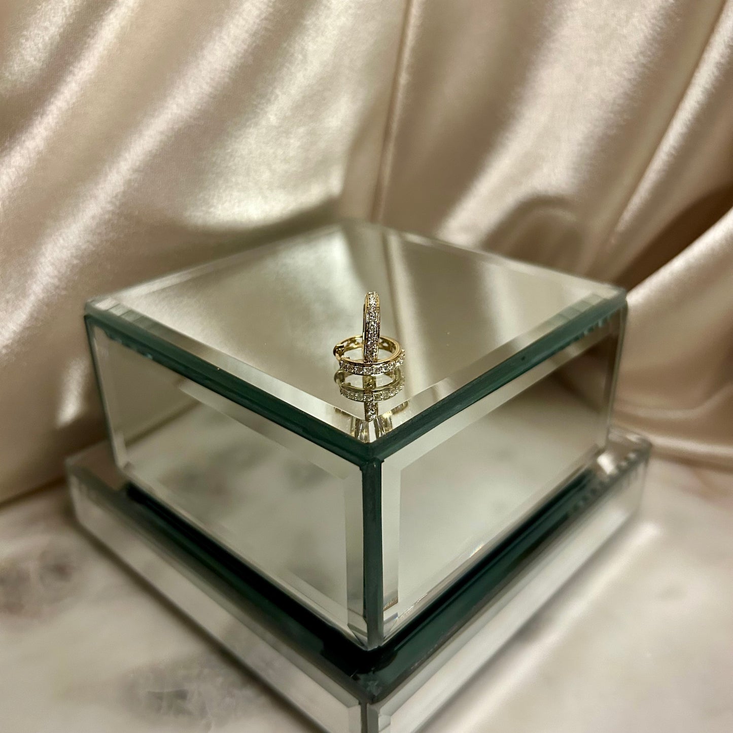 Diamond Halfway Huggie Earrings set in 14k Yellow Gold