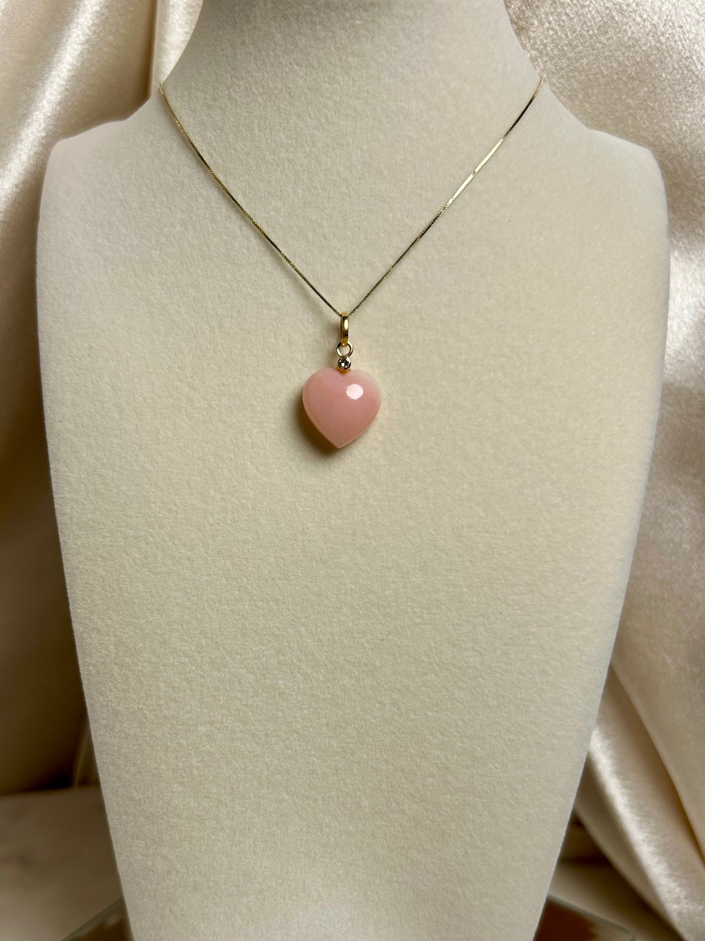 Pink Opal and Diamond Pendant set in 14k Yellow Gold