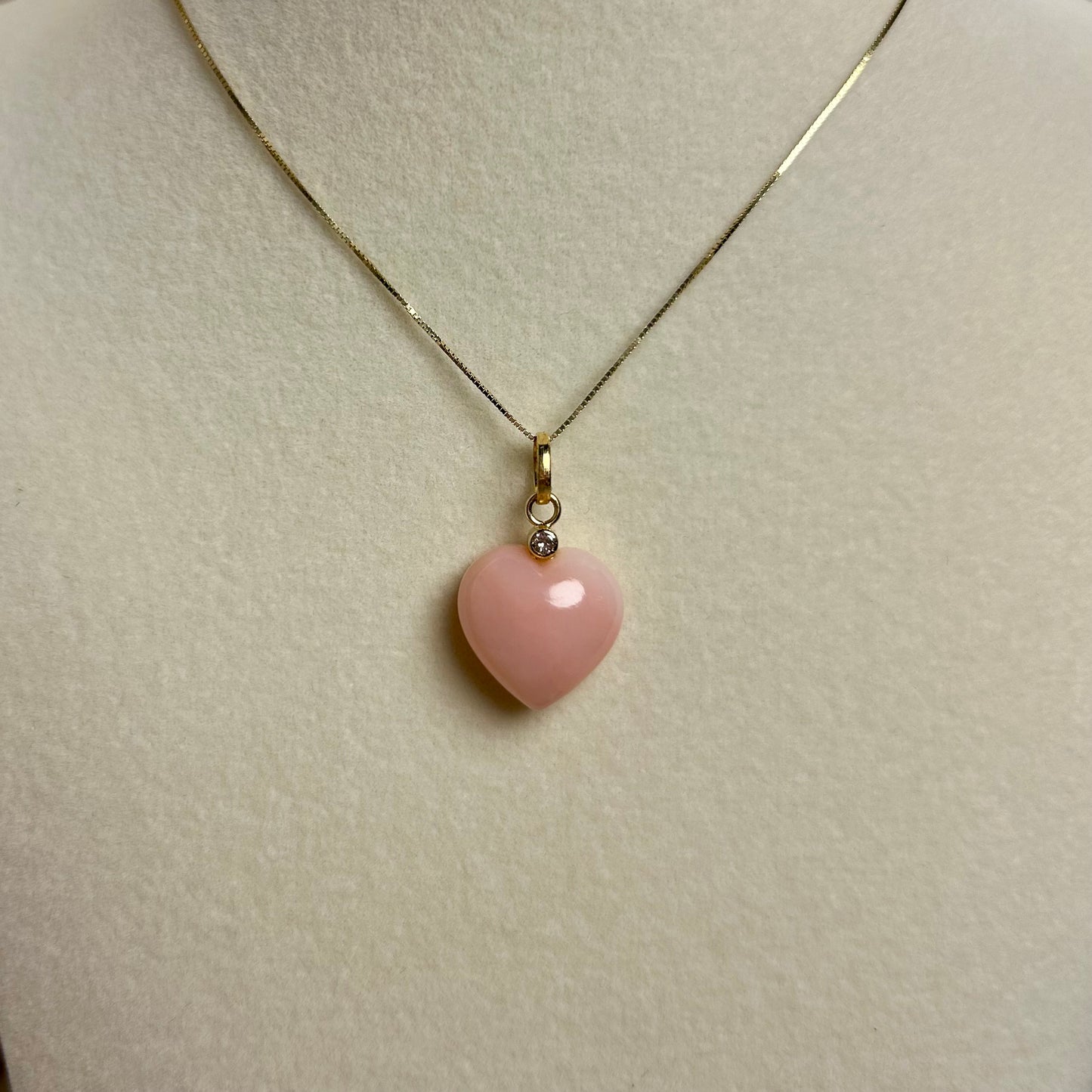 Pink Opal and Diamond Pendant set in 14k Yellow Gold