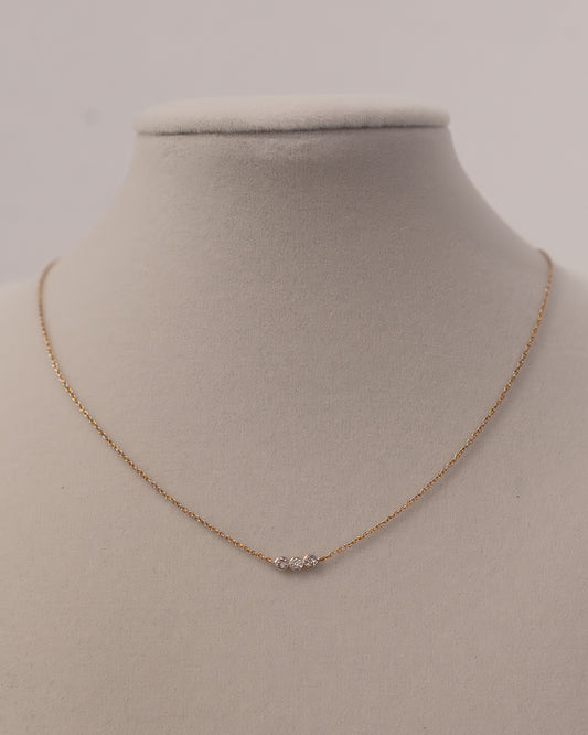 Dainty Necklace with three Bezel Set Natural Diamonds set in 14k Yellow Gold