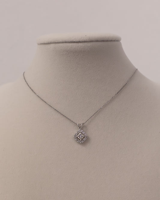 Princess Cut Diamond Pendant with Diamond Halo set in 14k White Gold
