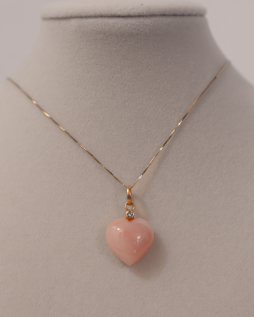 Pink Opal and Diamond Pendant set in 14k Yellow Gold