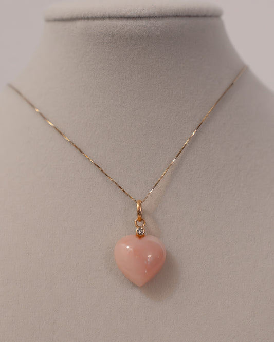 Pink Opal and Diamond Pendant set in 14k Yellow Gold