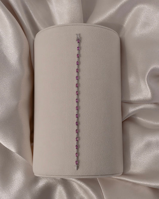 Diamond and Pink Sapphire Bracelet set in 14k White Gold | Size 7in